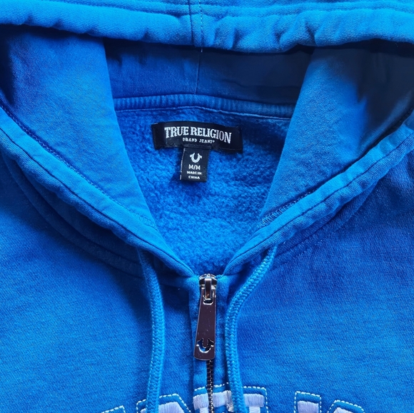 True Religion Bright Blue Zip Up Hoodie Medium - Picture 2 of 4